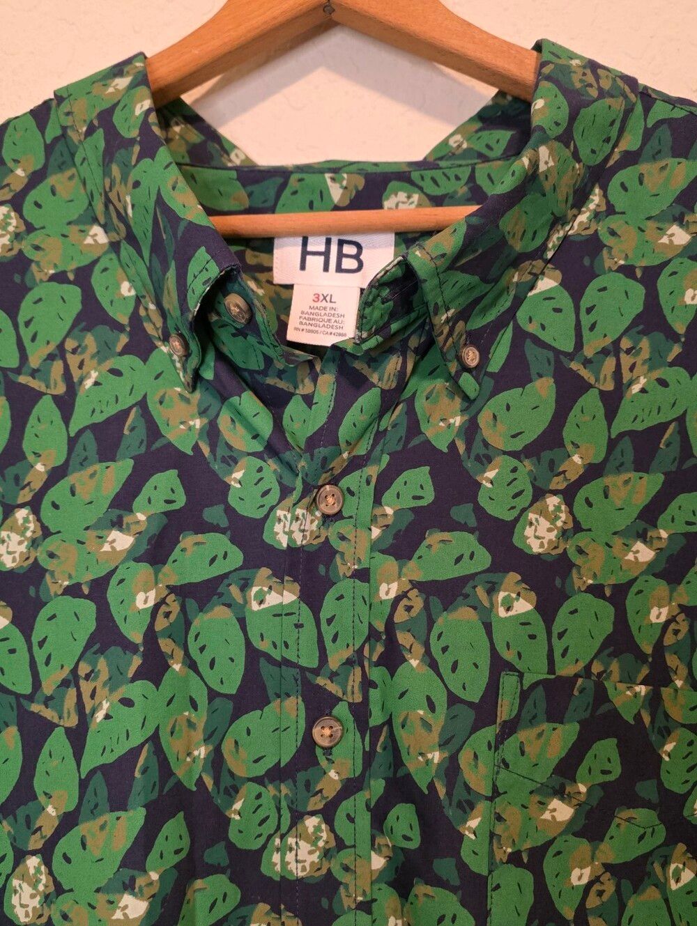 HB Hawaiian Shirt Tropical Button Down Resortwear Vacation Cotton Men's 3XL